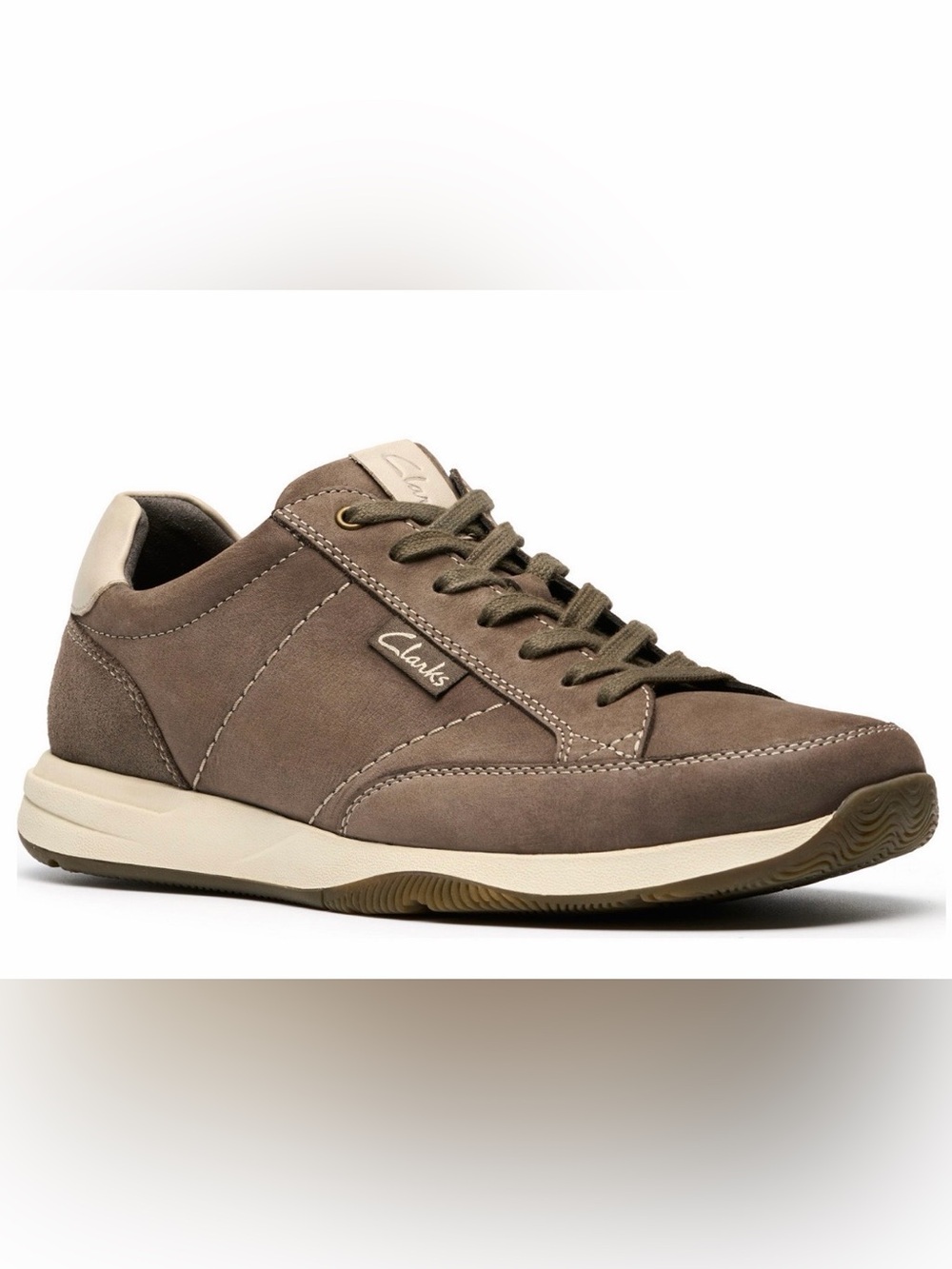 Clarks Men’s Brown Taupe Leather Lace-Up Sneaker Size 8